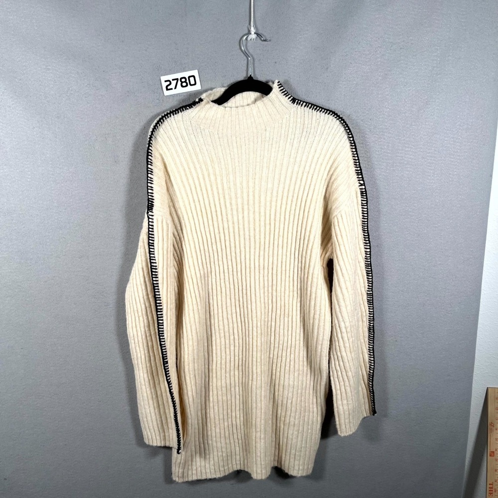 Steve Madden Sweater Dress Womens Small Beige Ribbed Knit Mock Neck Cozy‎ Winter